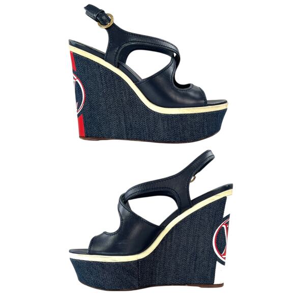 Louis Vuitton Denim Wedge Sandals - Picture 3 of 8